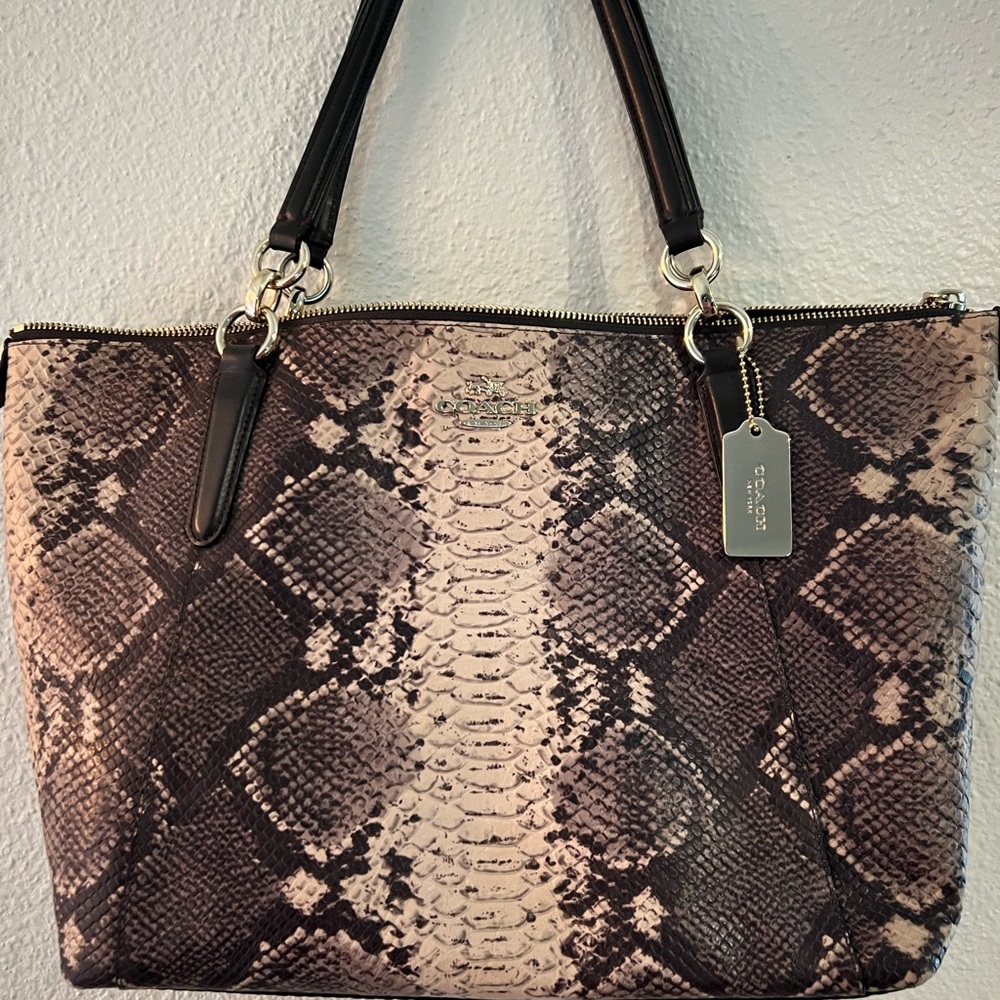 Coach Black and Brown Snakeskin Tote Bag